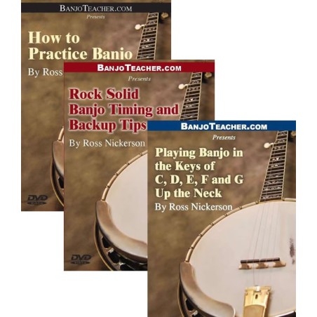 Online DVDs - Three - How to Practice Banjo-Rock Solid Banjo Timing and Backup-Playing Banjo in Differrent Keys